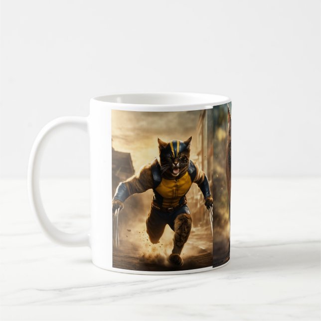 Claws and Coffee: Cat Wolverine Print Mug (Left)