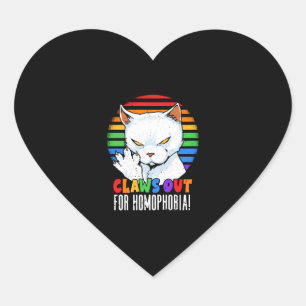 Claws Out for Homophobia Rainbow Angry LGBT Cat Heart Sticker