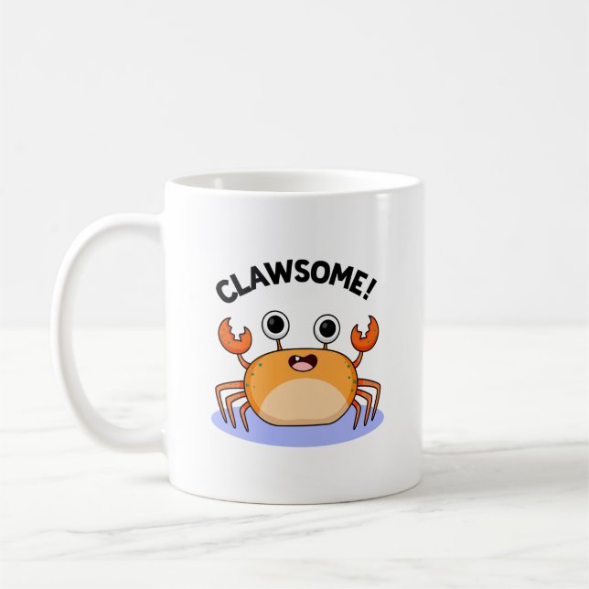 Clawsome Funny Awesome Crab Pun  Coffee Mug (Left)