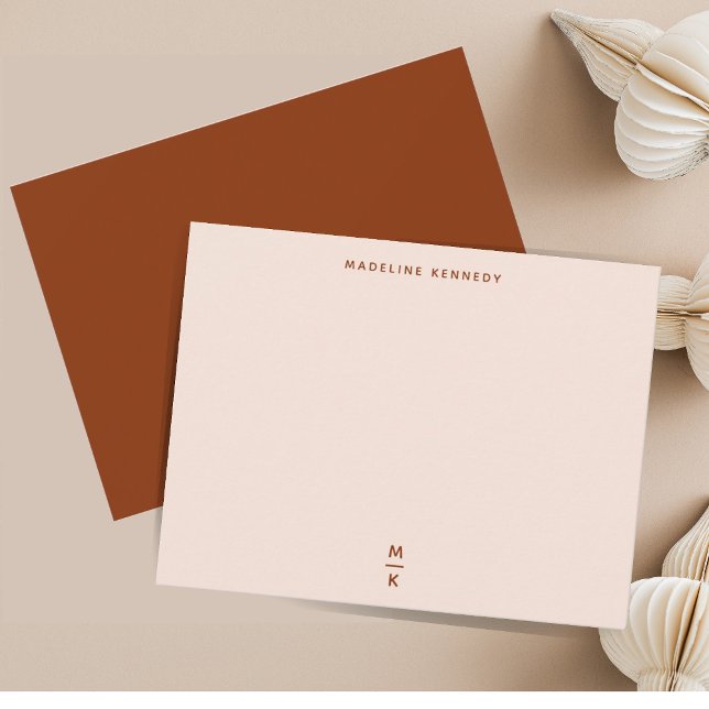 Clay and Beige Monogram Typography Simple Note Card (Creator Uploaded)
