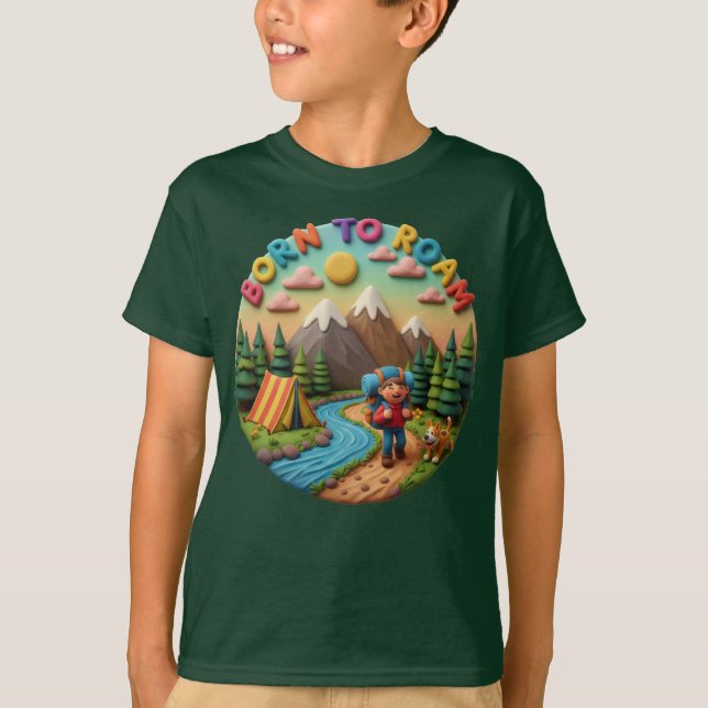 Clay Art “Born to Roam” Camping Adventure Scene T-Shirt (Front)