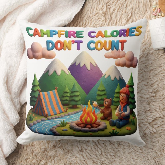Clay Art “Campfire Calories Don’t Count” Scene Throw Pillow (Blanket)