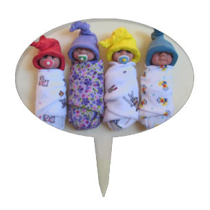 Clay Babies, Elf Hats, Sleeping, Swaddled, Cute Cake Topper