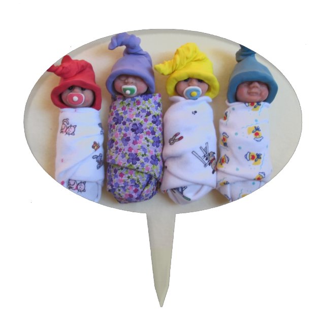 Clay Babies, Elf Hats, Sleeping, Swaddled, Cute Cake Topper (Front)