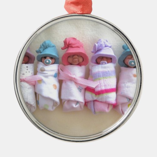 Clay Babies Elf Hats Sleeping Swaddled Cute Metal Ornament