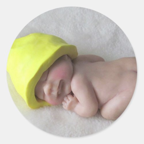 Clay Baby Sleeping on Tummy Elf Hat Sculpture Classic Round Sticker