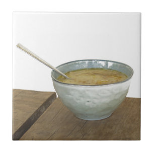 Clay Bowl Spoon Oats Porridge Table Ceramic Tile