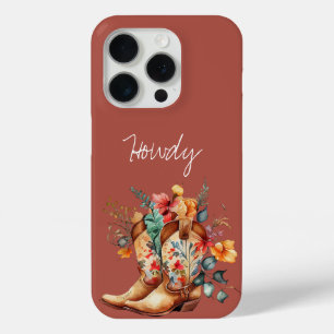 Clay Brown Floral Cowgirl Boots iPhone 15 Pro Case