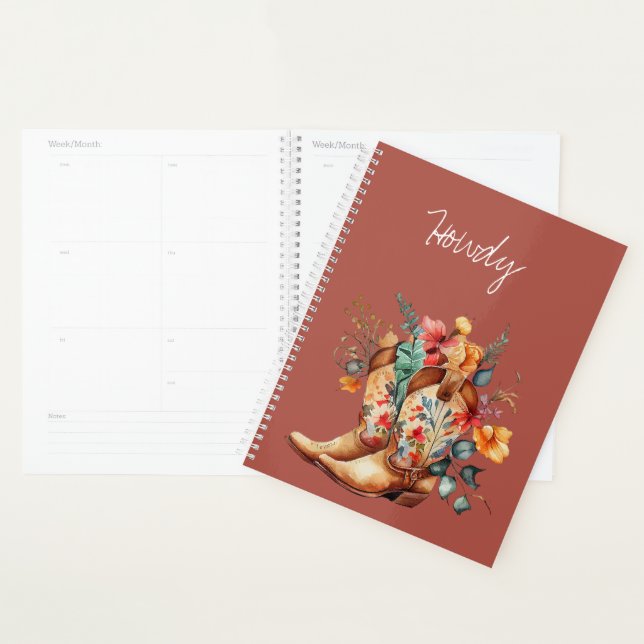 Clay Brown Floral Cowgirl Boots Planner (Display)
