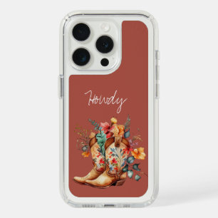 Clay Brown Floral Cowgirl Boots iPhone 15 Pro Case