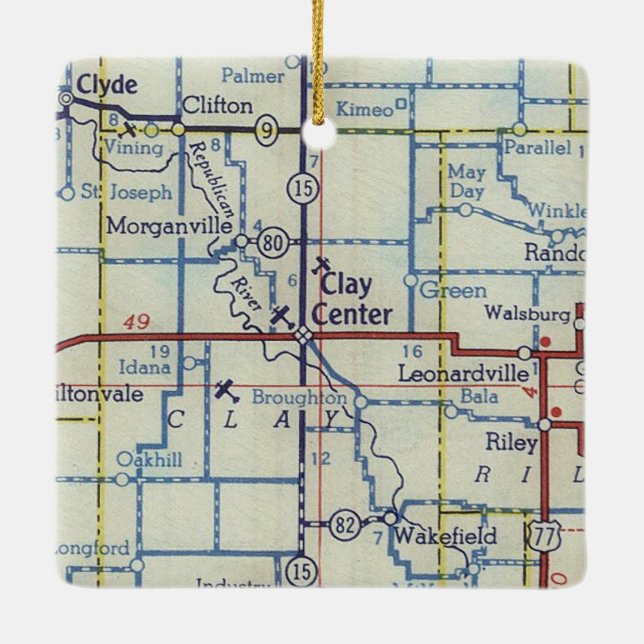 Clay Center KS Vintage Map Ceramic Ornament (Back)