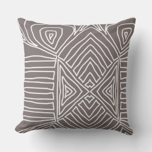 clay gray Tribal Maze Mud Cloth Pattern African Throw Pillow
