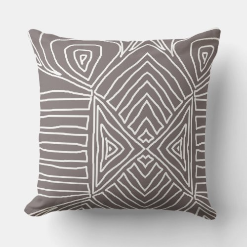 clay gray Tribal Maze Mud Cloth Pattern African Throw Pillow