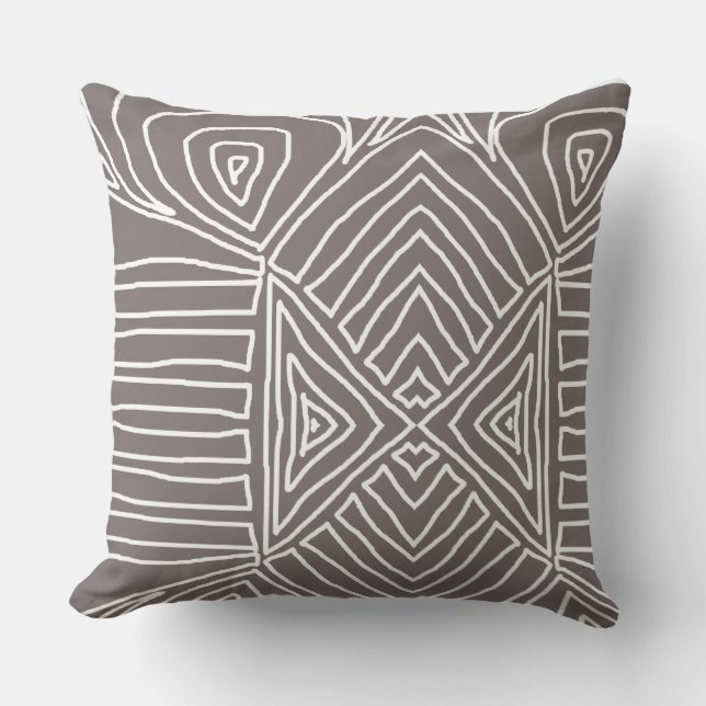 clay gray Tribal Maze Mud Cloth Pattern African Throw Pillow (Front)