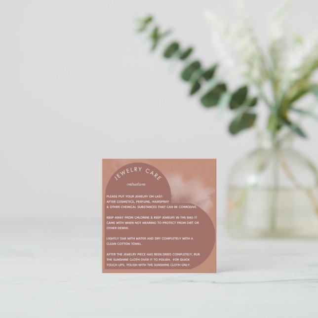 Clay Heart Arch Jewelry Care Instruction Thank You Square Business Card (Standing Front)