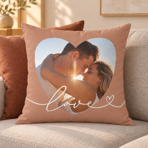 Clay Love Script Heart Photo Couple Throw Pillow