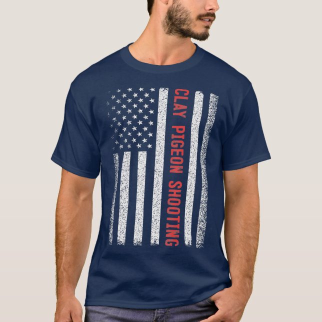 Clay Pigeon Shooting American Flag 4th of July T-Shirt (Front)