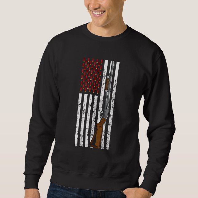 Clay Pigeon Shooting Usa Flag Shotgun Cartridge Fl Sweatshirt (Front)