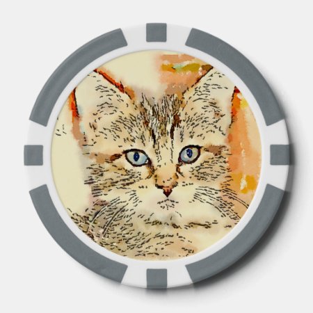 Clay Poker Chips - "blue Eyed Kitty"