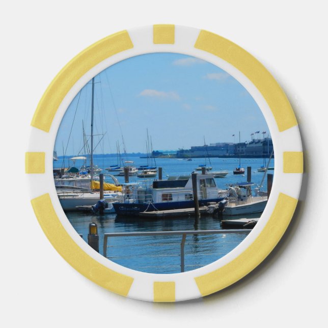 Clay Poker Chips Boston City harbour sail boat vie (Front)