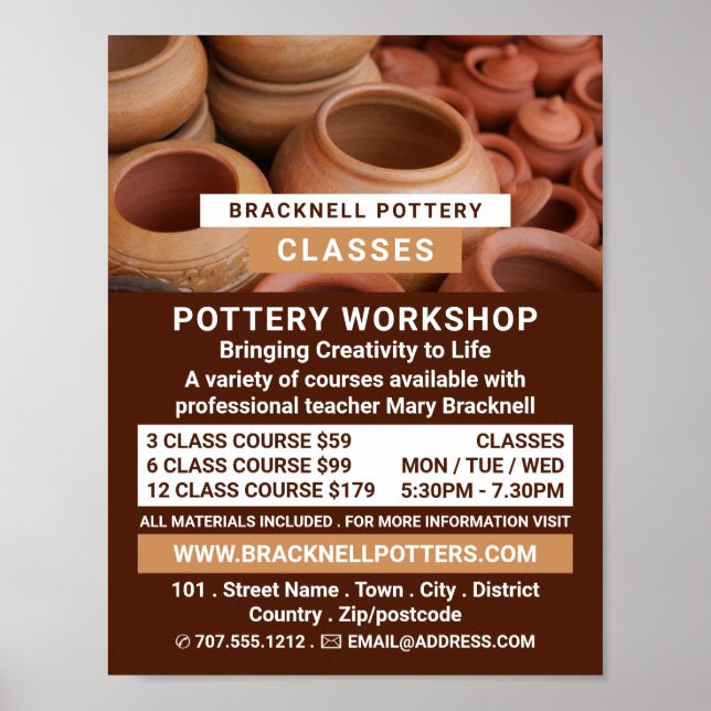 Clay Pots, Pottery Classes, Potters Advertising Poster (Front)