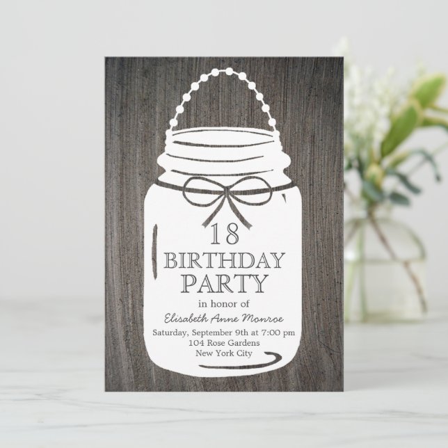 Clay Rustic Mason Jar 18th Birthday Invitation (Standing Front)