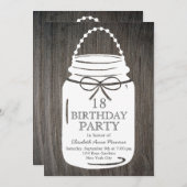 Clay Rustic Mason Jar 18th Birthday Invitation (Front/Back)