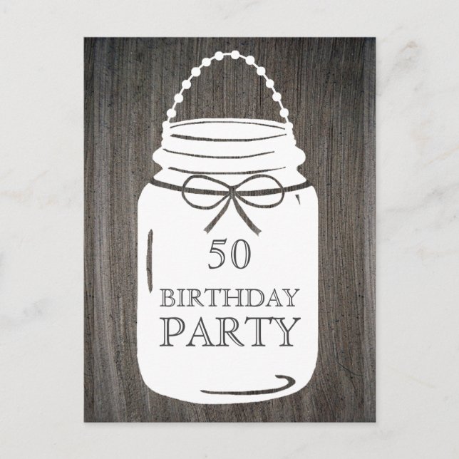 Clay Rustic Mason Jar Any Age Birthday Party Invitation Postcard (Front)