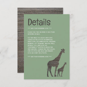 Clay Safari Giraffe, Rustic Wedding Detail Enclosure Card