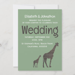 Clay Safari Giraffe, Rustic Wedding Invitation