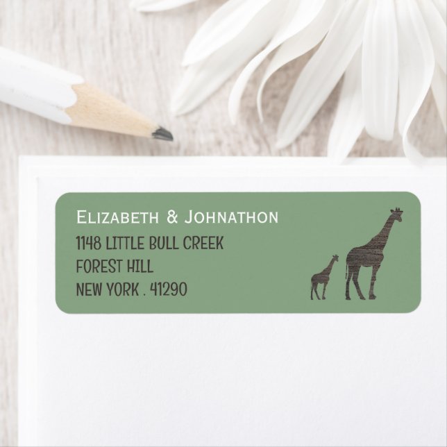 Clay Safari Giraffe, Rustic Wedding Label (Insitu)