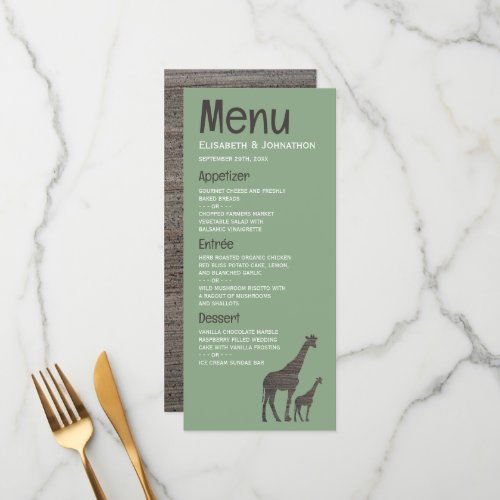 Clay Safari Giraffe Rustic Wedding Menu