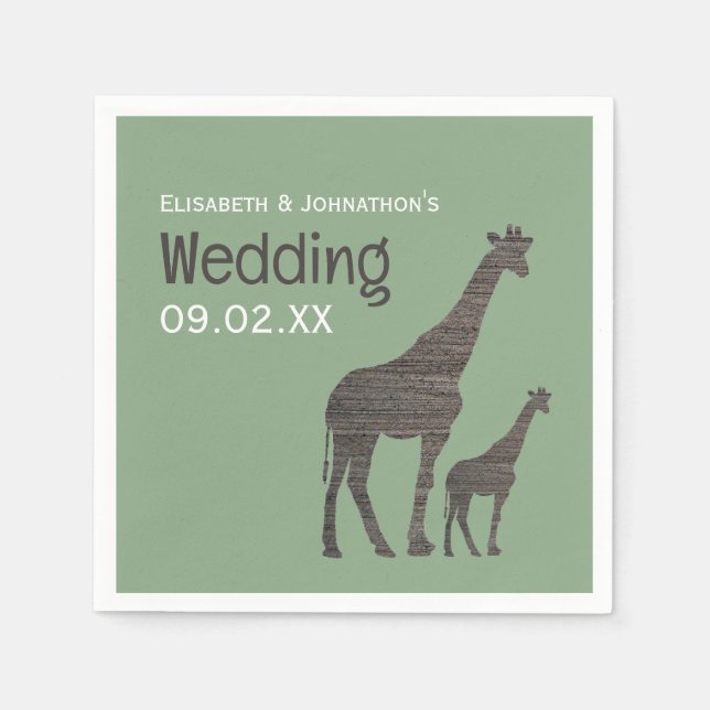 Clay Safari Giraffe, Rustic Wedding Napkins (Front)