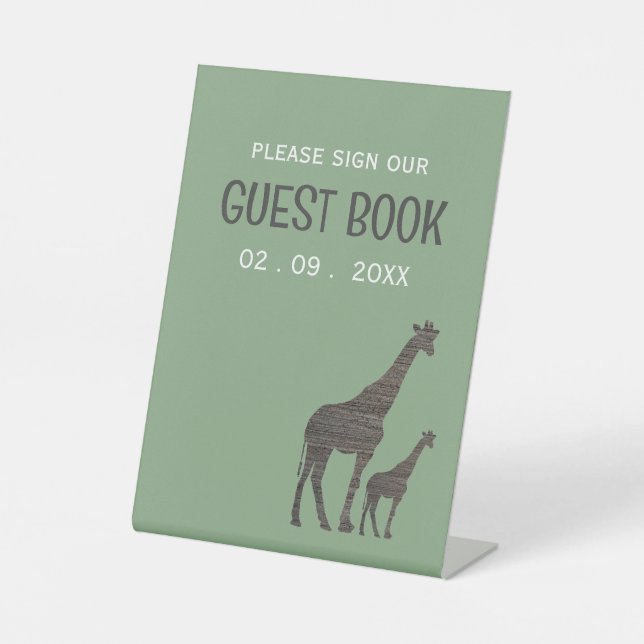 Clay Safari Giraffe, Rustic Wedding Pedestal Sign (Front)