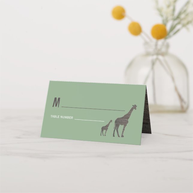 Clay Safari Giraffe, Rustic Wedding Place Card (Front)