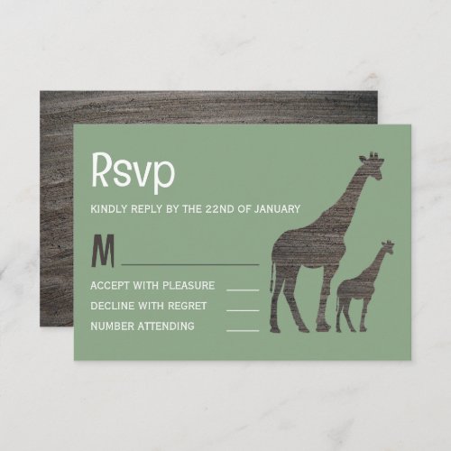 Clay Safari Giraffe Rustic Wedding RSVP Card