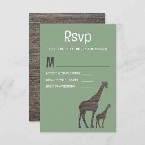 Clay Safari Giraffe Rustic Wedding RSVP Card