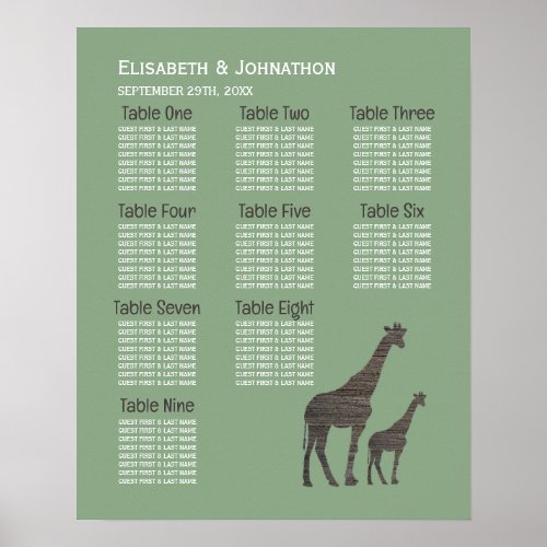 Clay Safari Giraffe Rustic Wedding Seating Chart