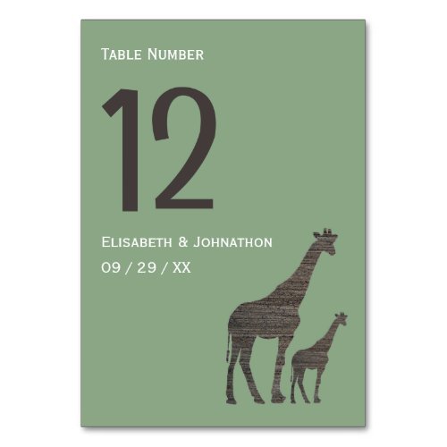 Clay Safari Giraffe Rustic Wedding Table Number