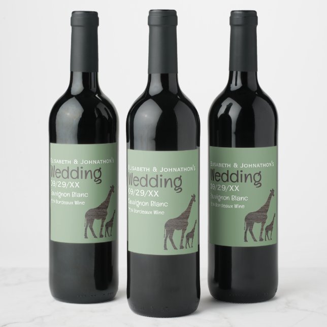 Clay Safari Giraffe, Rustic Wedding Wine Label (Bottles)