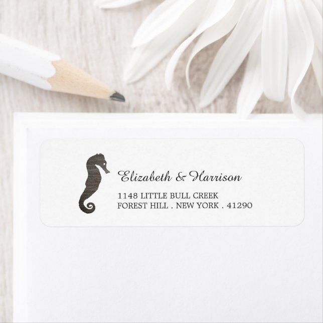 Clay Seahorse Beach Wedding Label (Insitu)