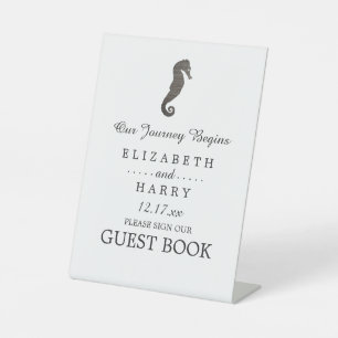 Clay Seahorse Beach Wedding Pedestal Sign