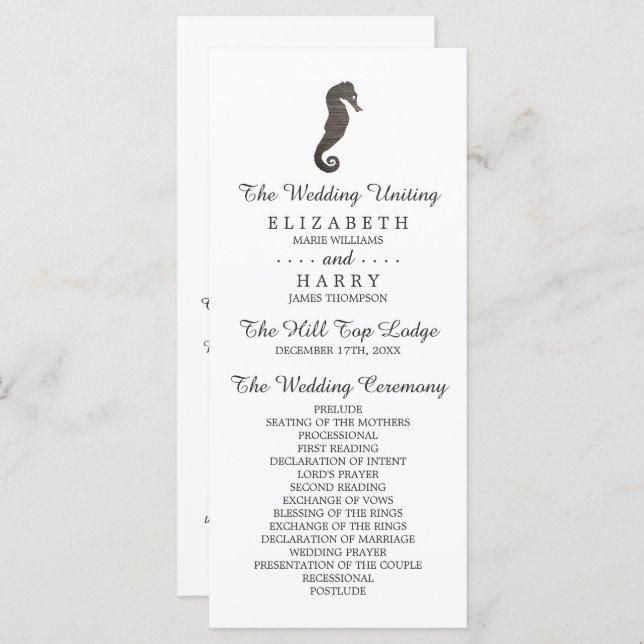 Clay Seahorse Beach Wedding Program (Front/Back)