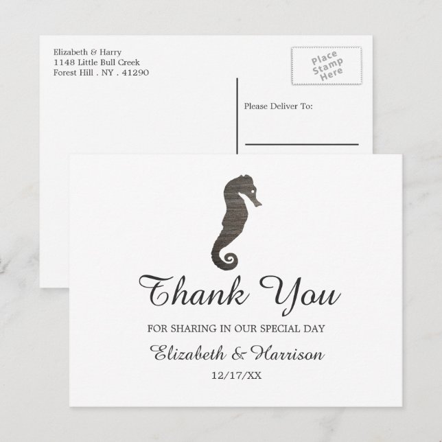 Clay Seahorse Beach Wedding Thank You Postcard (Front/Back)