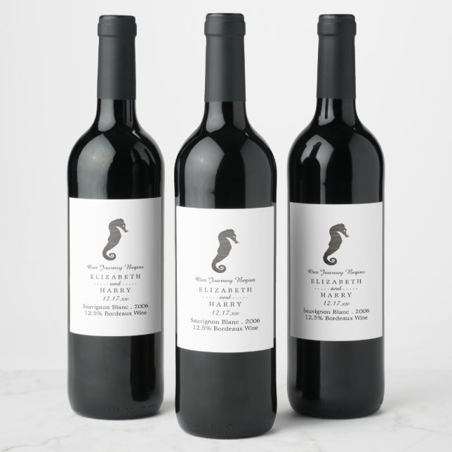 Clay Seahorse Beach Wedding Wine Label (Bottles)