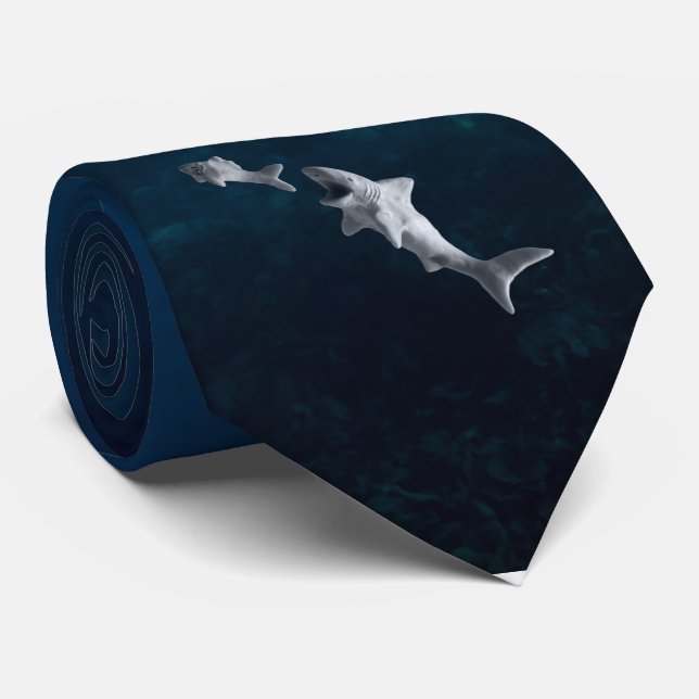 Clay Shark After Fish Deep Blue Water Necktie (Rolled)