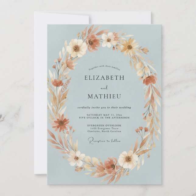 Clay Slate Wreath Wedding Invitation (Front)