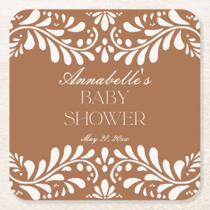 Clay Talavera Tile Spanish Fiesta Baby Shower Square Paper Coaster