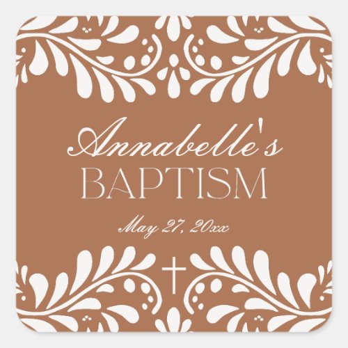 Clay Talavera Tile Spanish Fiesta Baptism Favor Square Sticker