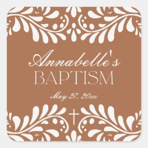 Clay Talavera Tile Spanish Fiesta Baptism Favor Square Sticker